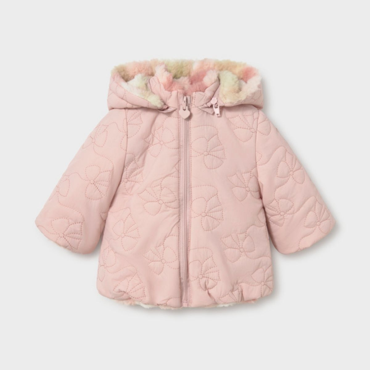 Pink Multi Reversible Plaid Faux Shearling Hooded Jacket