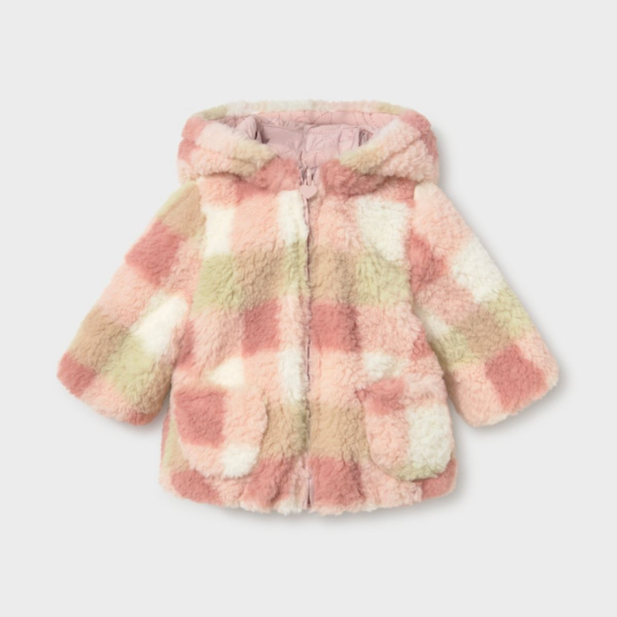 Pink Multi Reversible Plaid Faux Shearling Hooded Jacket - Image 2