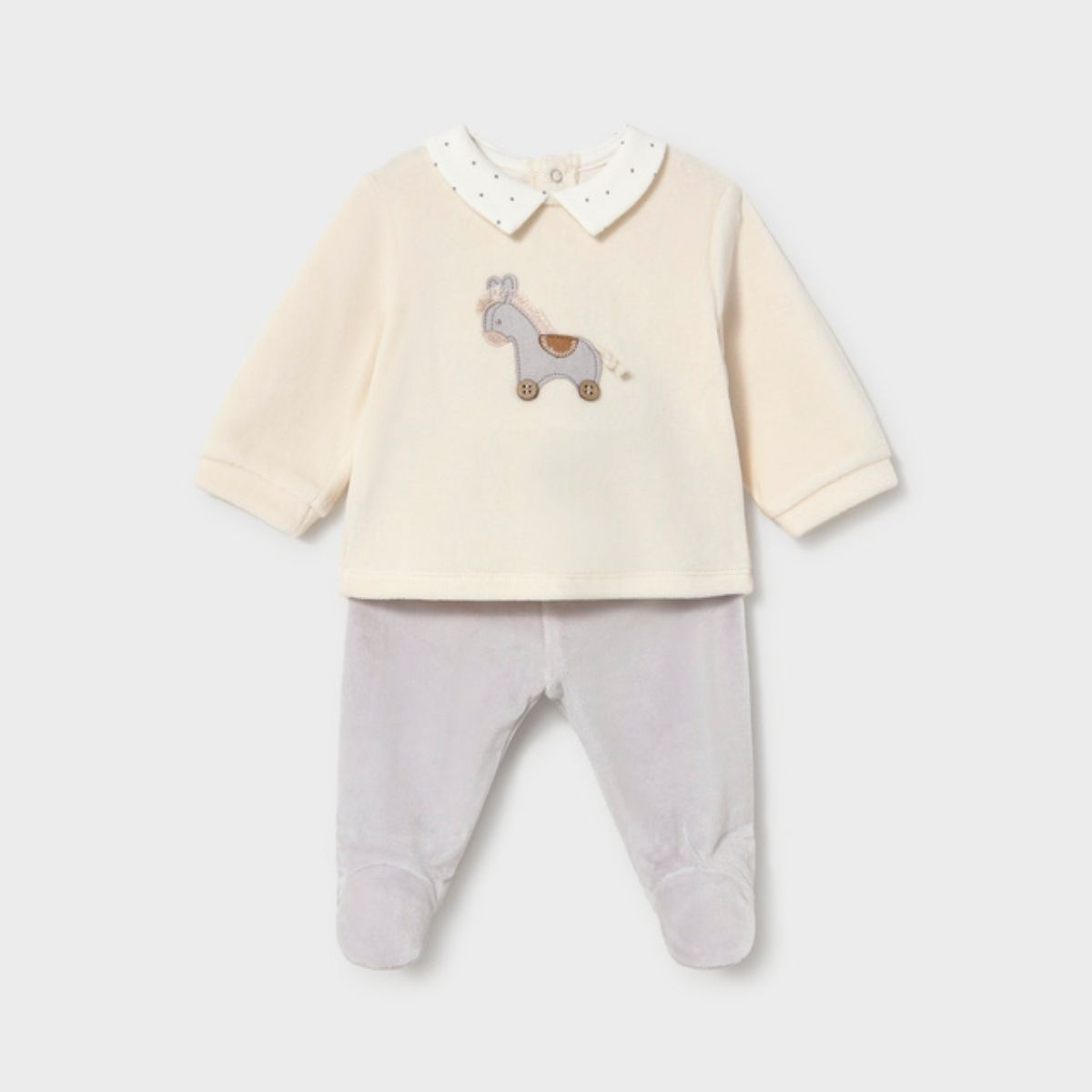 Neutral 2-Piece Velour Top and Footed Pants Set