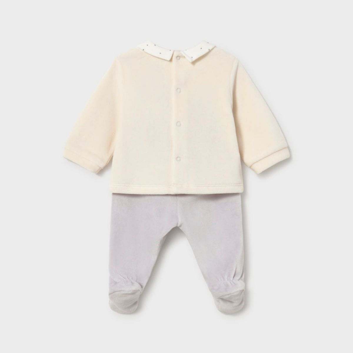 Neutral 2-Piece Velour Top and Footed Pants Set - Image 2