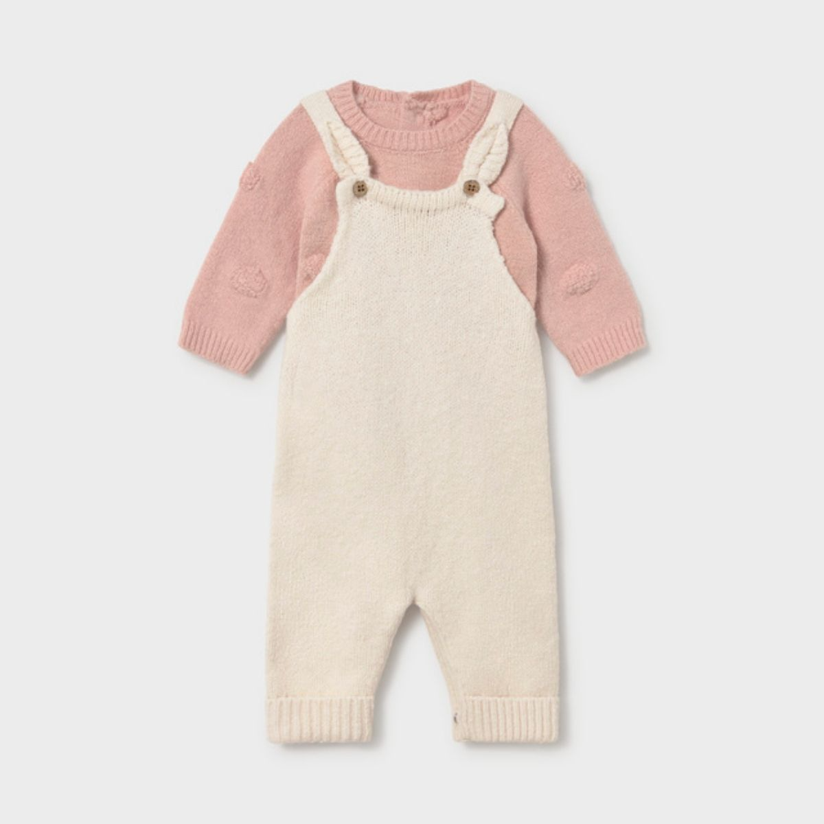 Pink & Cream 2-Piece Knit Sweater and Ruffle Overall Set
