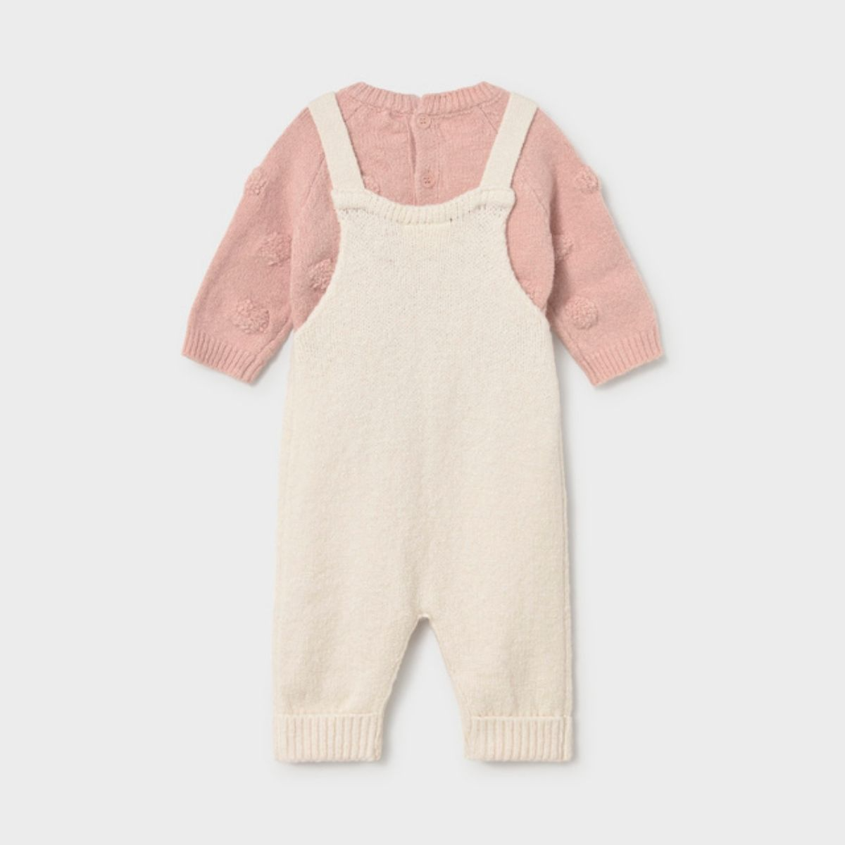 Pink & Cream 2-Piece Knit Sweater and Ruffle Overall Set - Image 2