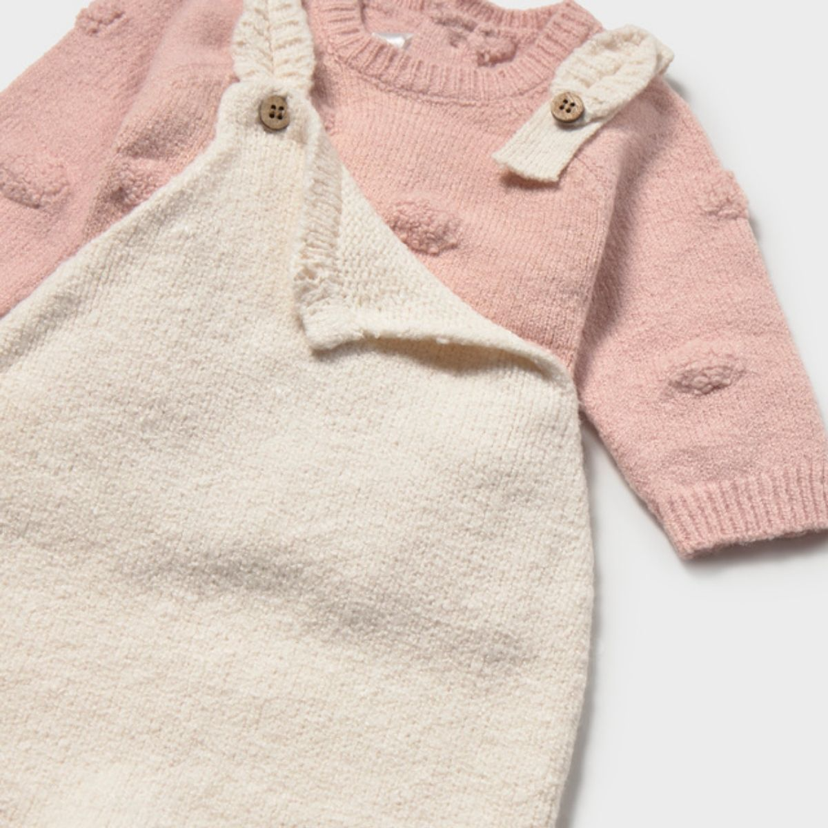 Pink & Cream 2-Piece Knit Sweater and Ruffle Overall Set - Image 3