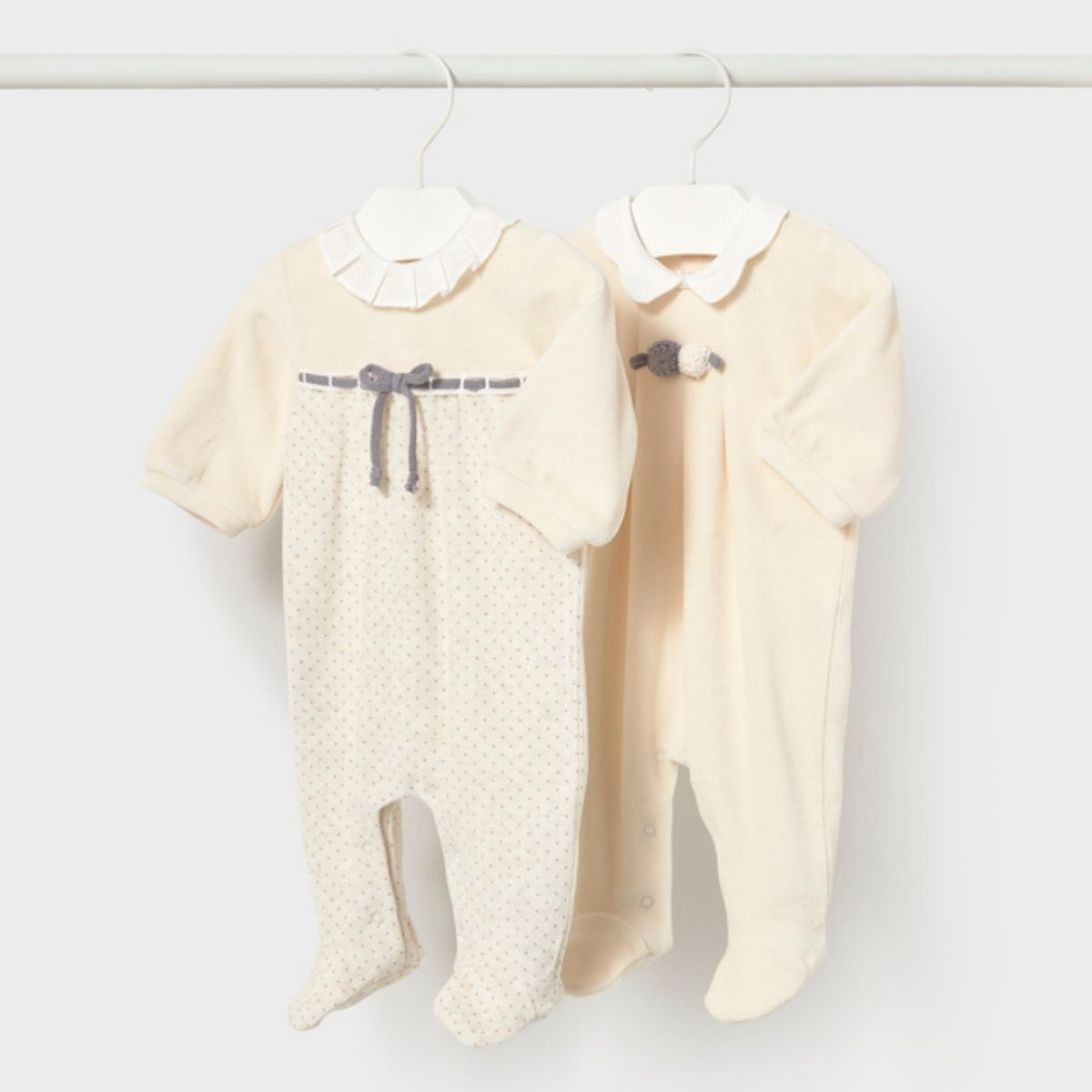 Elegant Velour Footed Onesie Set with Peter Pan Collar