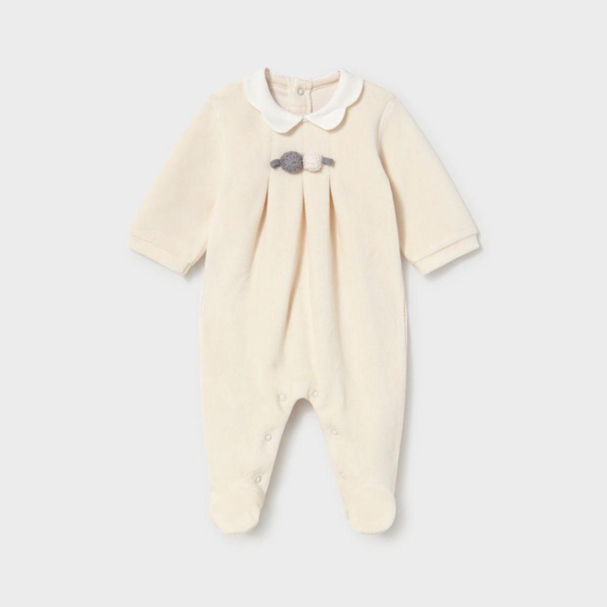 Elegant Velour Footed Onesie Set with Peter Pan Collar - Image 2