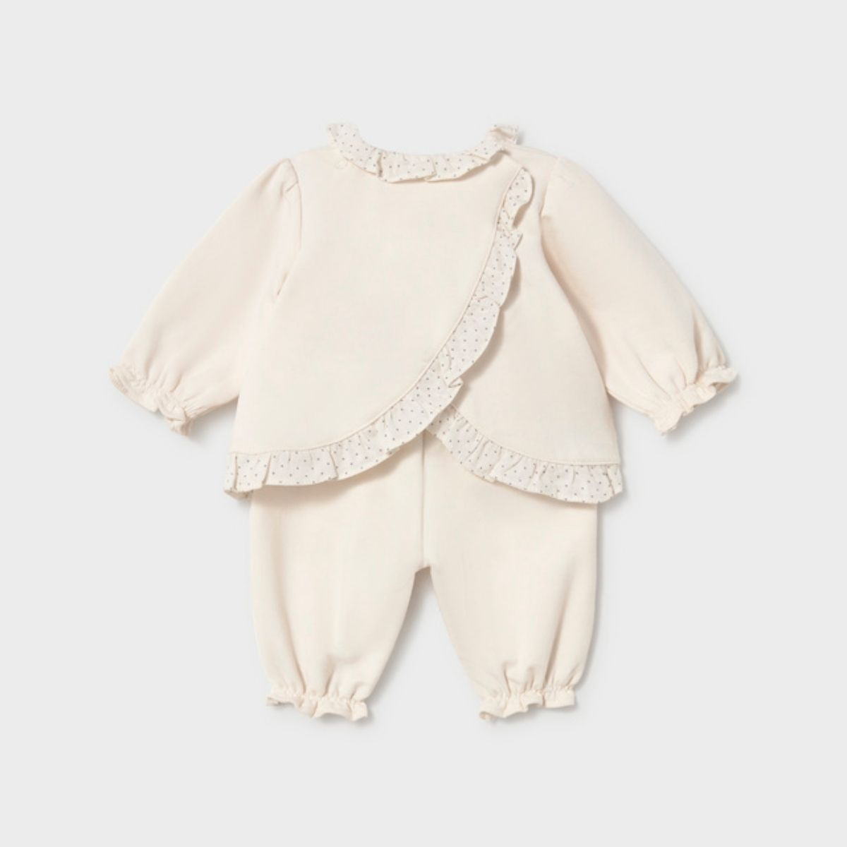 Cream Velour Outfit Set with Polka Dot Peter Pan Collar - Image 2