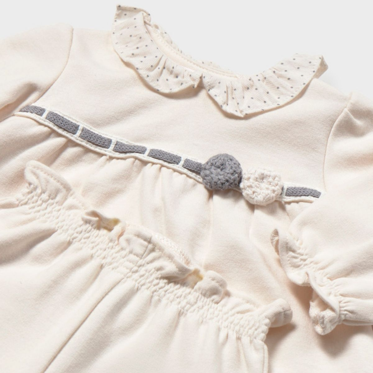 Cream Velour Outfit Set with Polka Dot Peter Pan Collar - Image 3