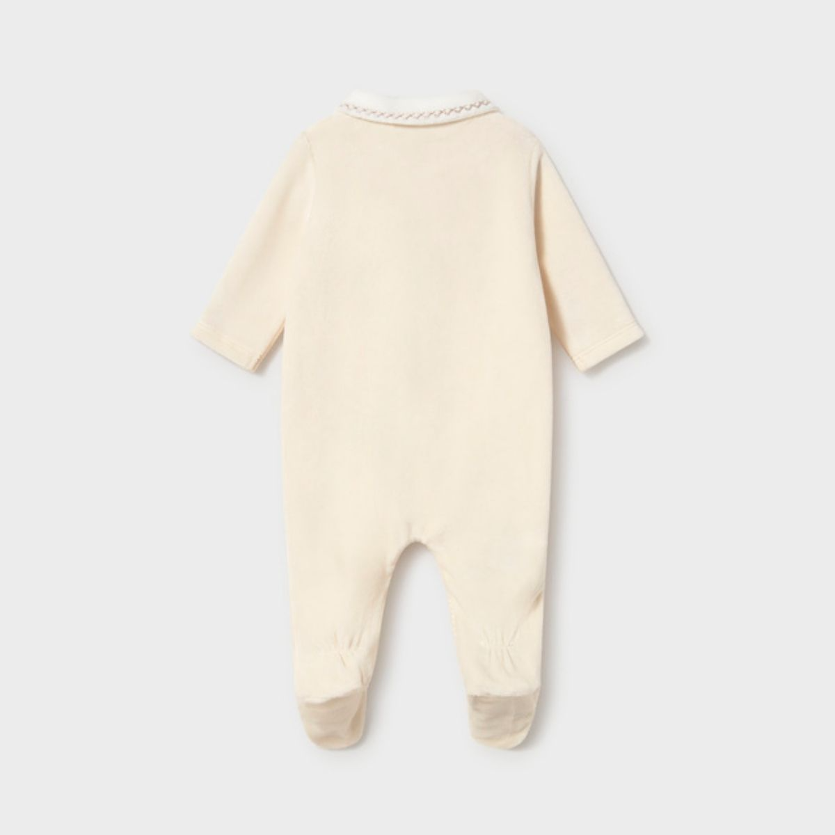 Elegant Velour Footed Romper with Peter Pan Collar & Puppy Embroidery - Image 2
