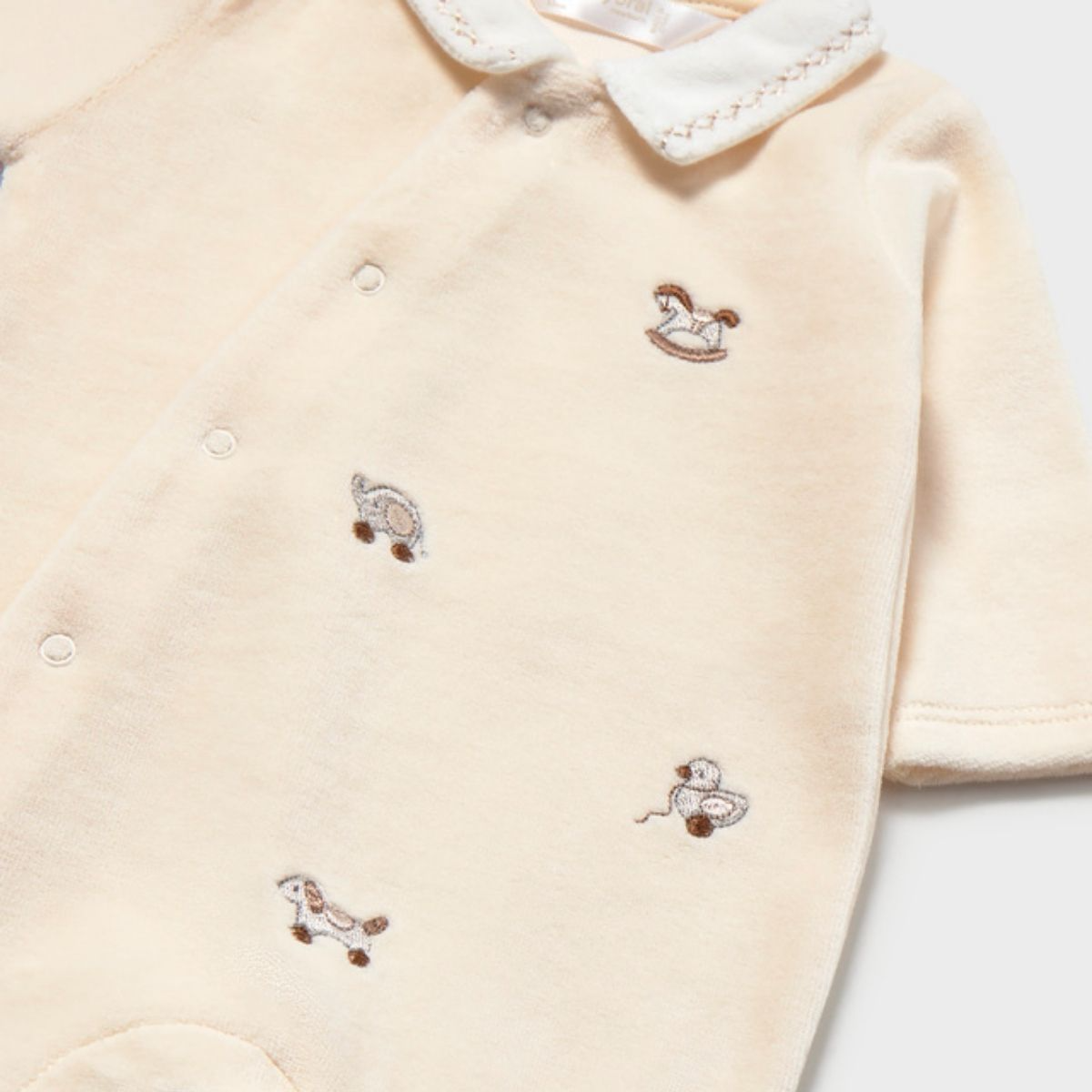 Elegant Velour Footed Romper with Peter Pan Collar & Puppy Embroidery - Image 3