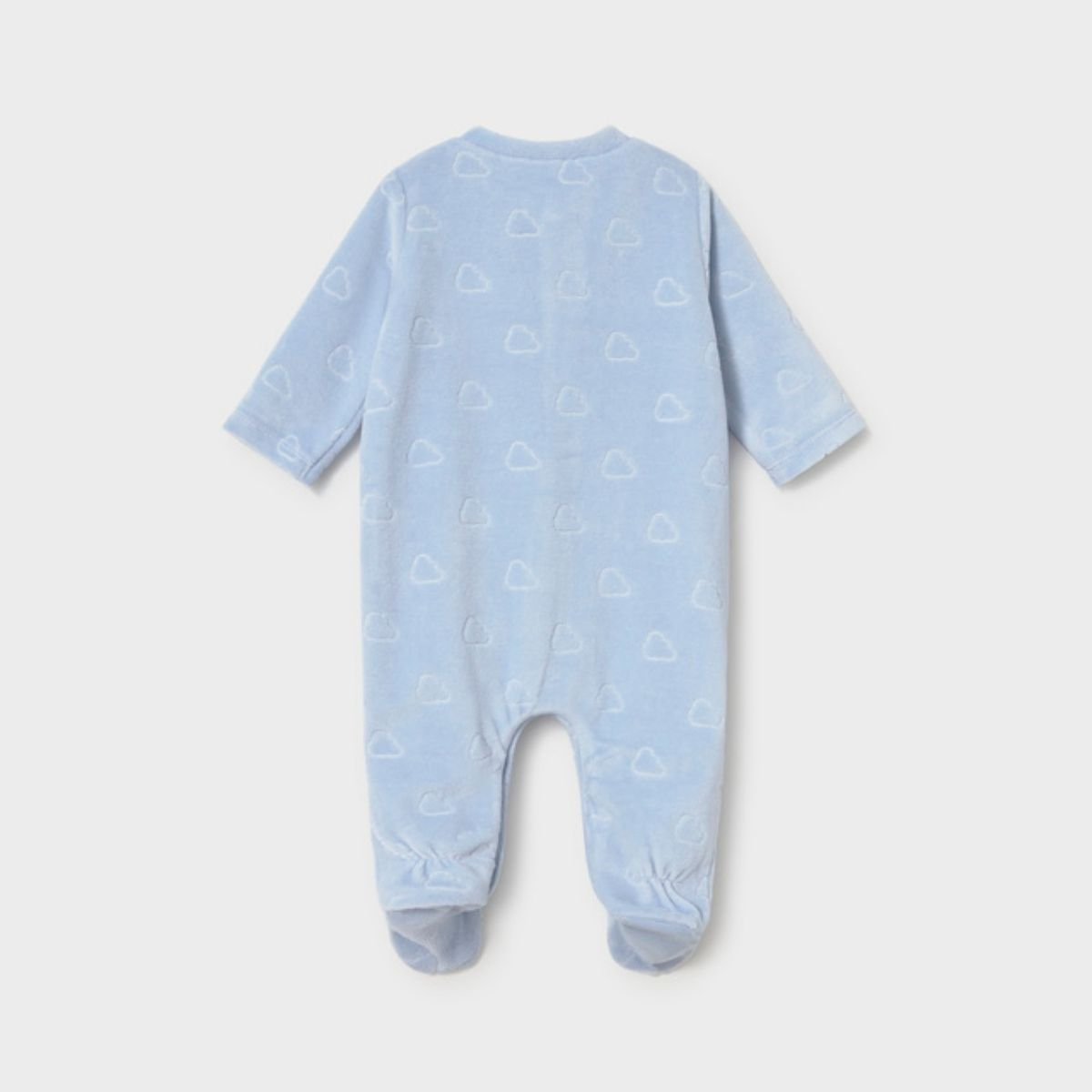 Pastel Blue Plush Footed Romper with Star Pocket Detail - Image 2