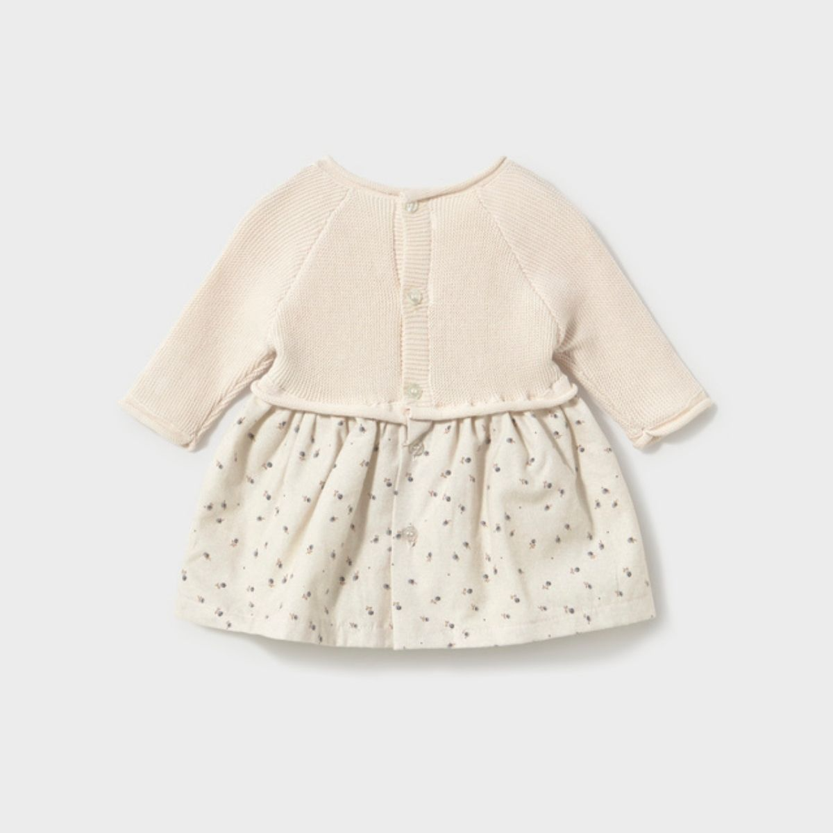 Long-Sleeve Cream Sweater Dress with Gray Velvet Bow - Image 2