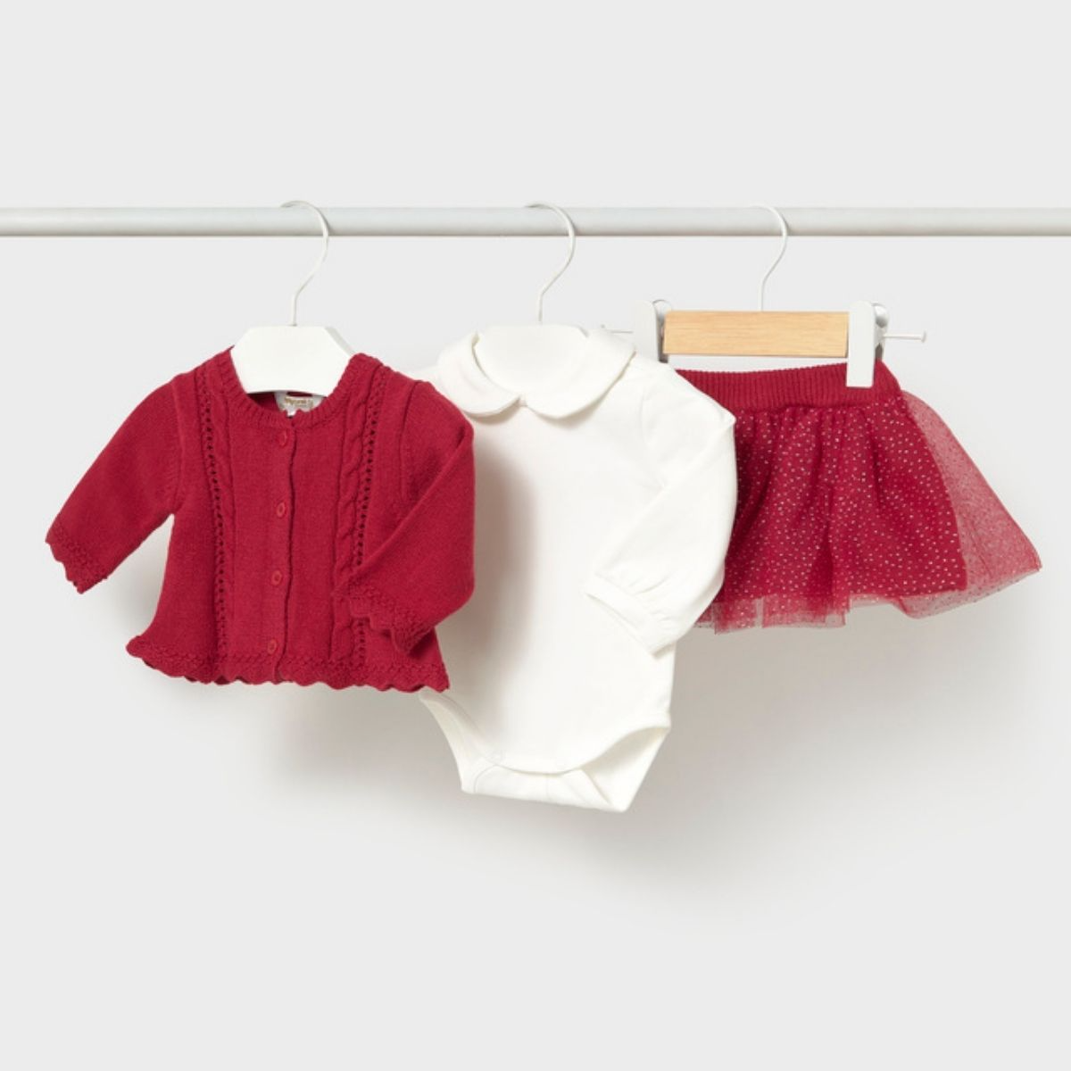 Sweet Red Knit Cardigan & Glittery Tulle Tutu Skirt Set