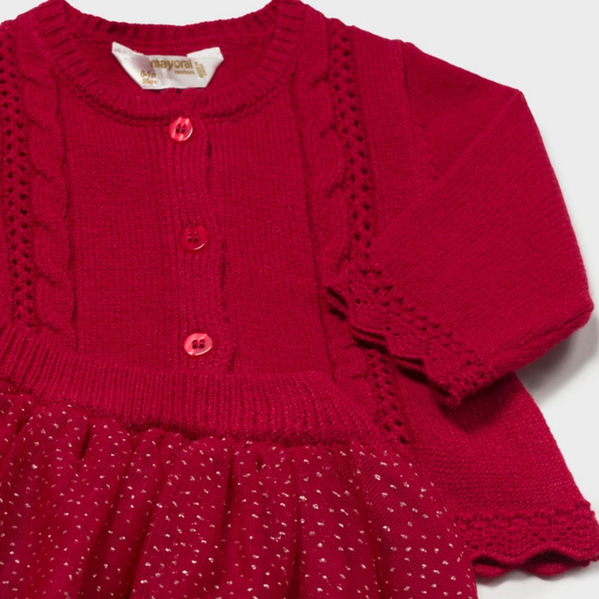 Sweet Red Knit Cardigan & Glittery Tulle Tutu Skirt Set - Image 4