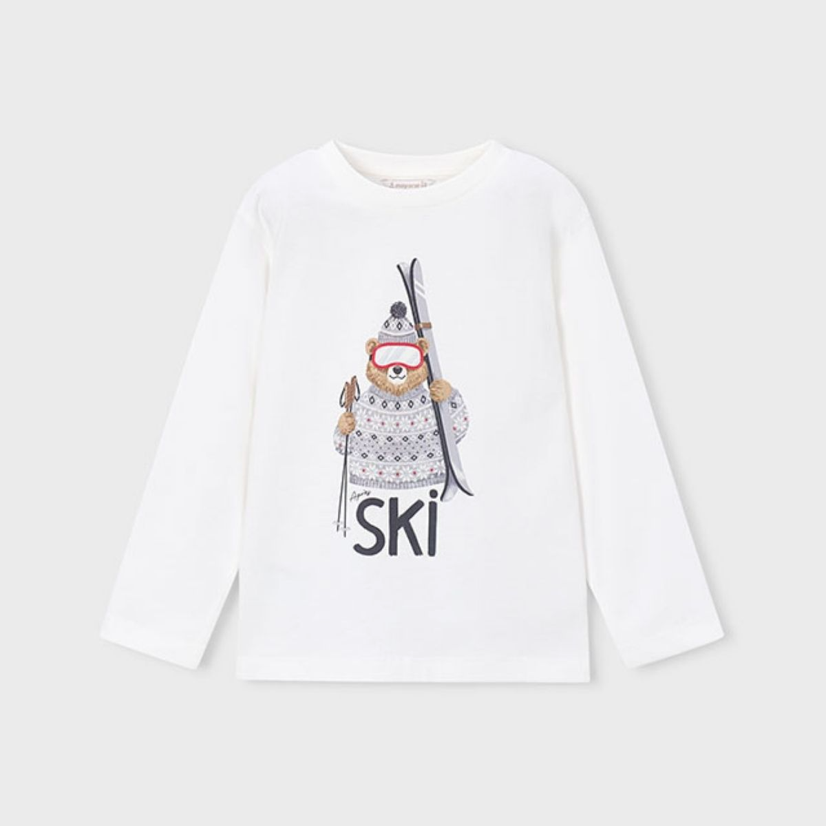 Cream Long Sleeve Ski Bear T-Shirt