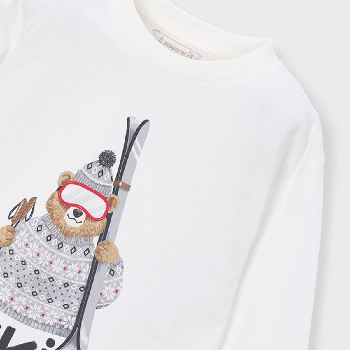Cream Long Sleeve Ski Bear T-Shirt - Image 3