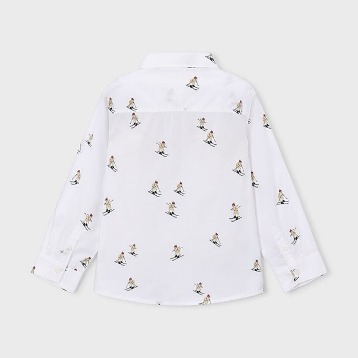 White Cotton Long Sleeve Skier Print Button-Down Shirt - Image 2