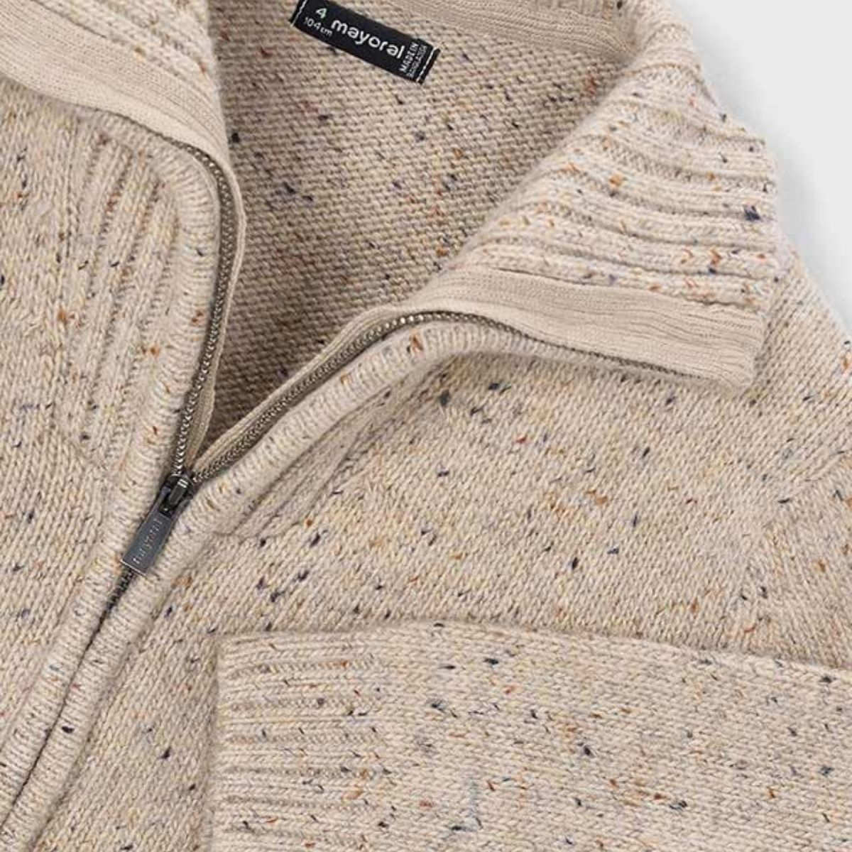 Beige Flecked Tweed Zip-Up Knitted Cardigan Jacket - Image 3