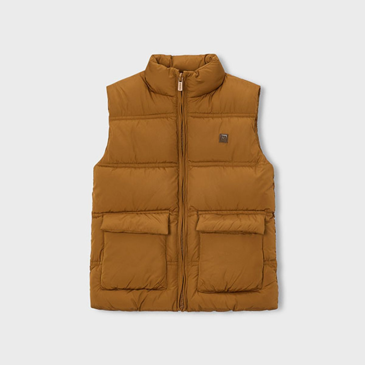 Mustard Brown Quilted Puffer Gilet with Pockets