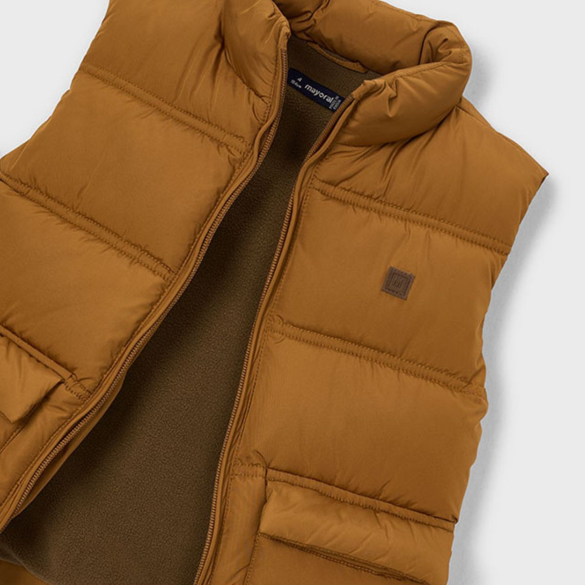 Mustard Brown Quilted Puffer Gilet with Pockets - Image 3