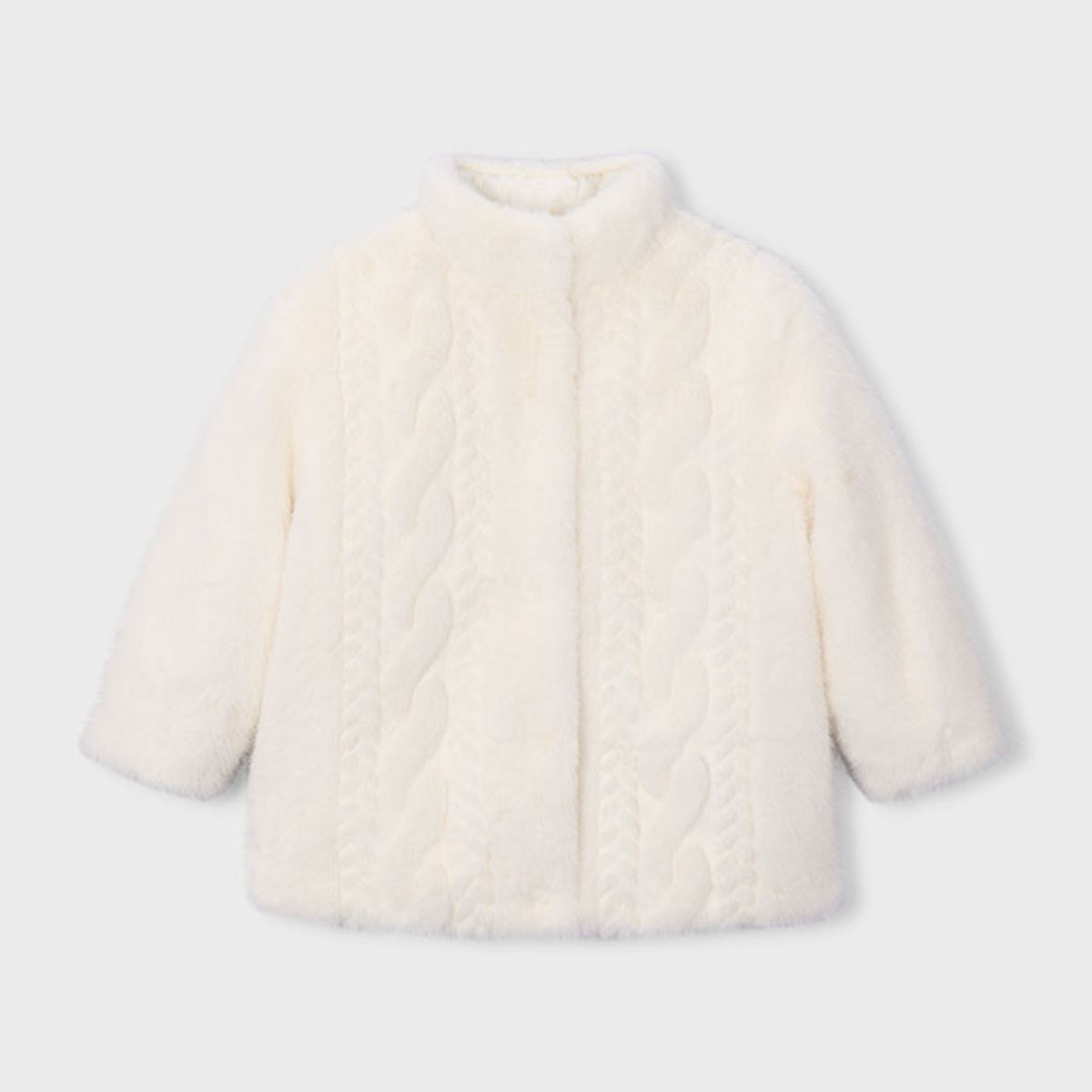 Cream Cable-Texture Faux Fur Coat