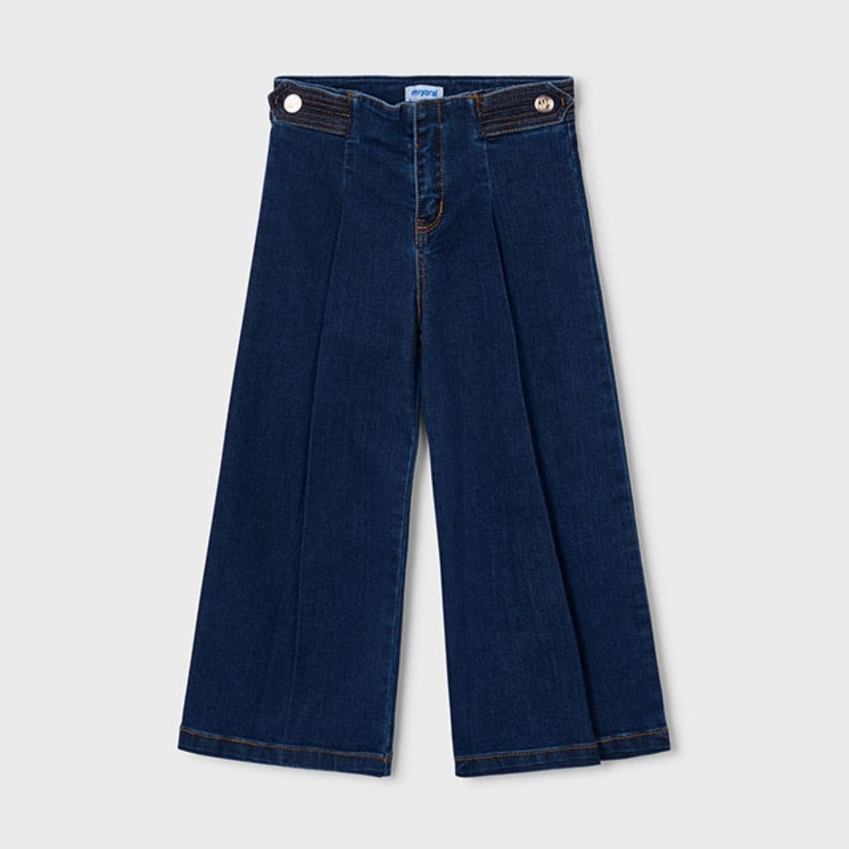 Blue Wash Wide-Leg Pleated Jeans