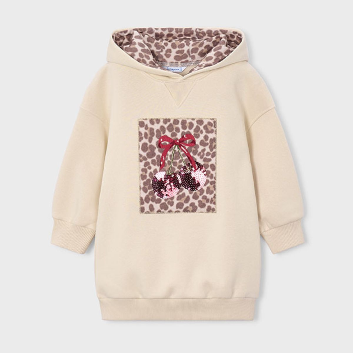 Cream Hoodie Dress with Sequin Cherries
