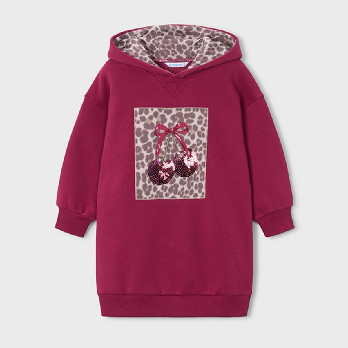 Burgundy Leopard & Cherry Hoodie Dress