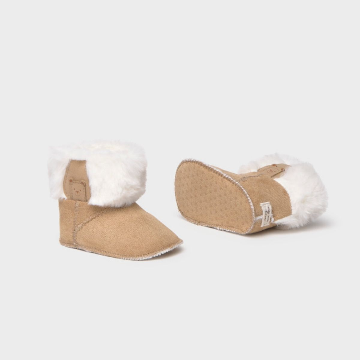 Tan Faux Suede Booties with Plush Trim