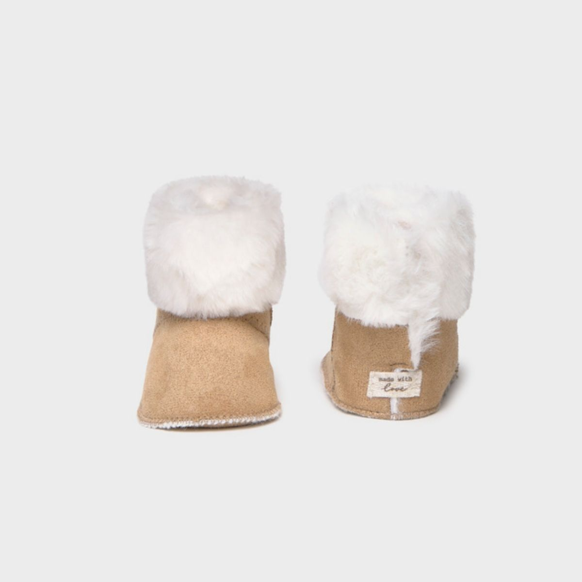 Tan Faux Suede Booties with Plush Trim - Image 2