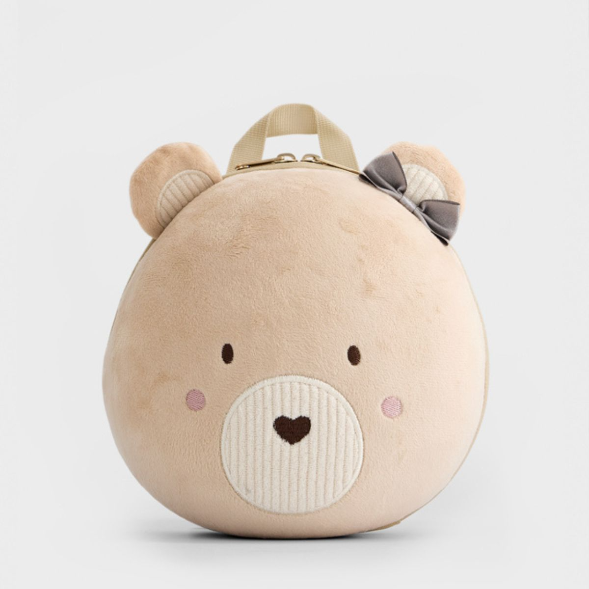 Biscuit Beige Plush Teddy Bear Backpack with Bow