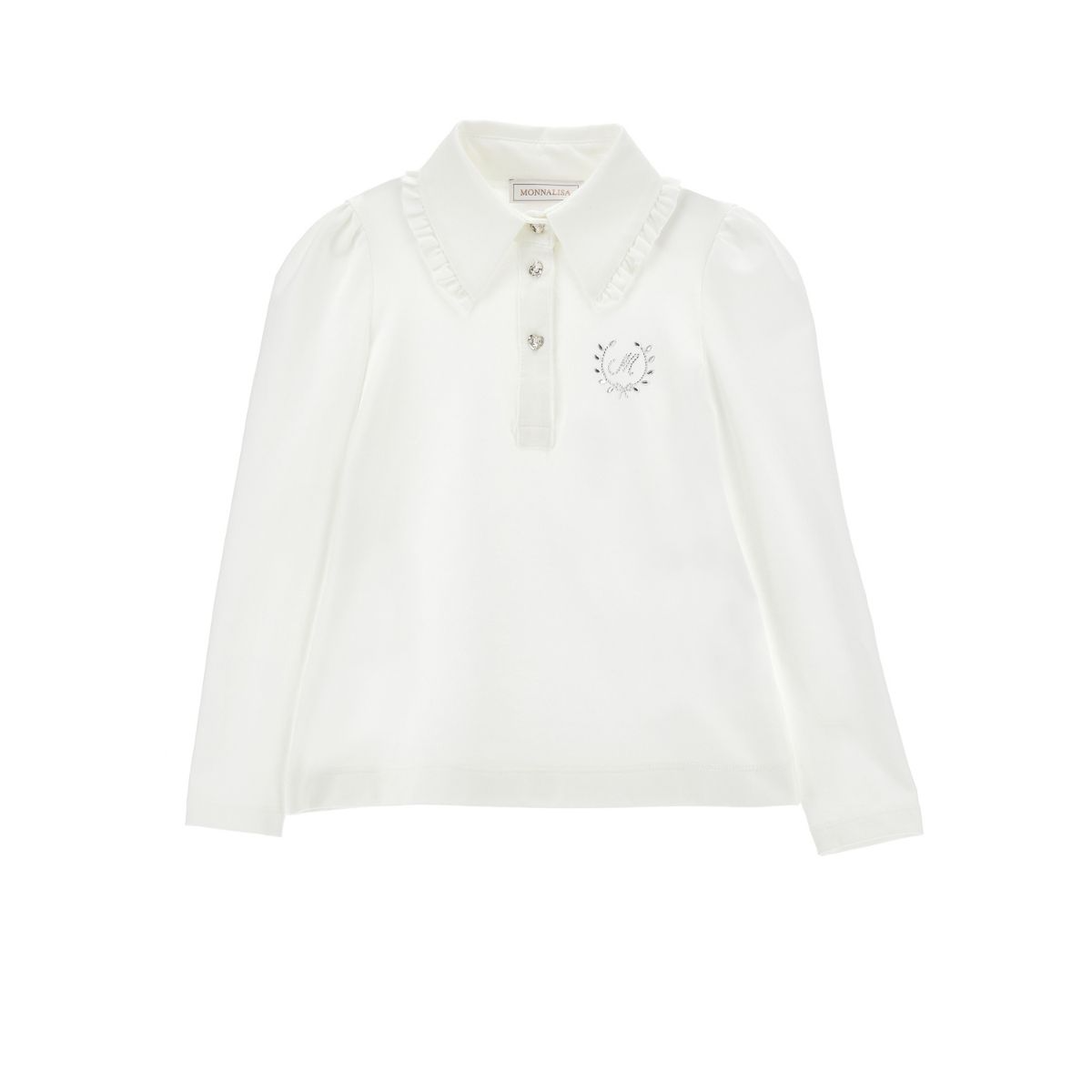 Polo Shirt With Rhinestones And Ruffles