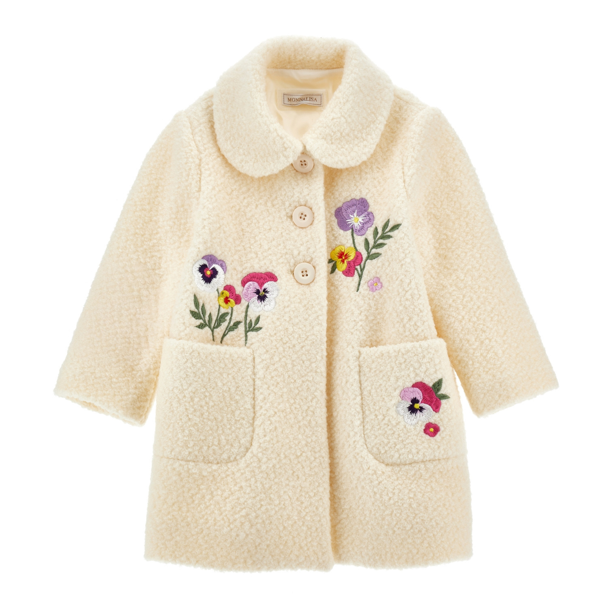Embroidered Flower Coat with Buttons