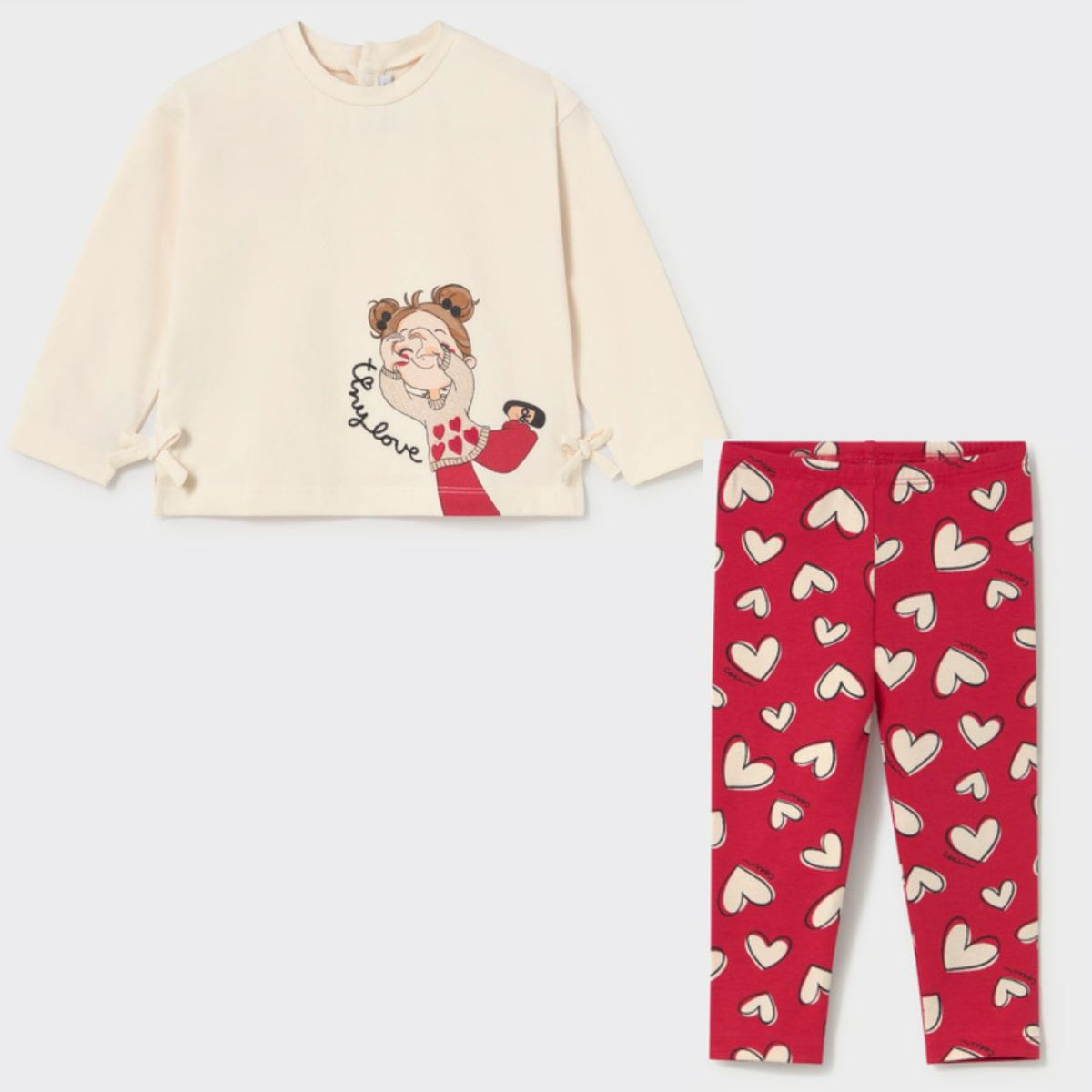 Tiny Love" Bow-Tie T-Shirt & Heart Leggings Set