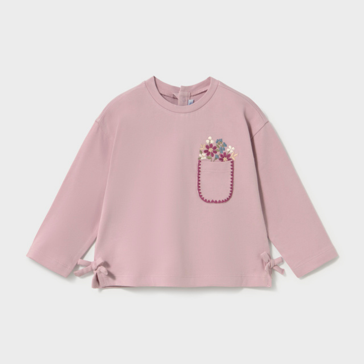 Long Sleeve Top with Embroidered Floral Pocket Detail