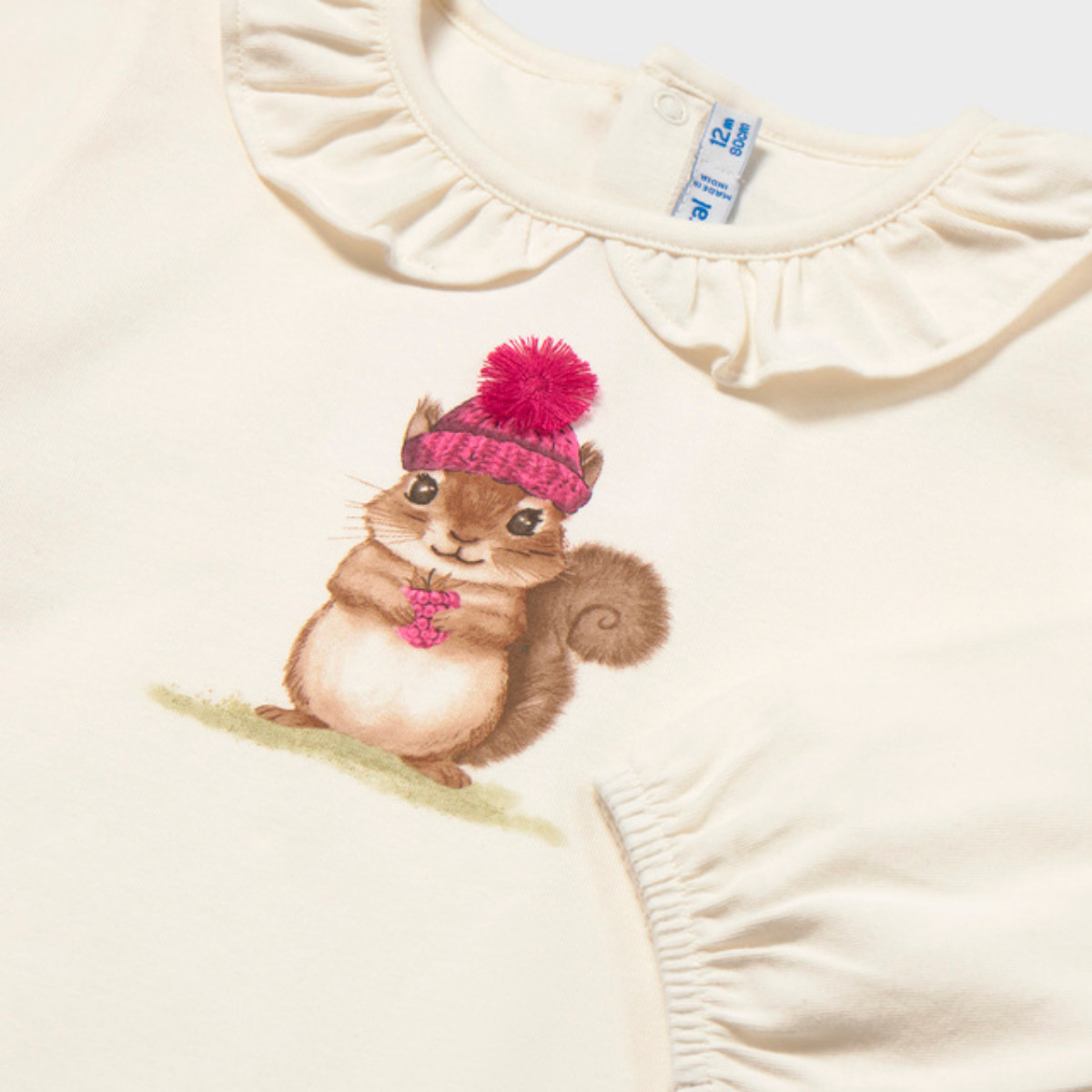 Squirrel Graphic Long Sleeve Top with Ruffled Collar - Image 3