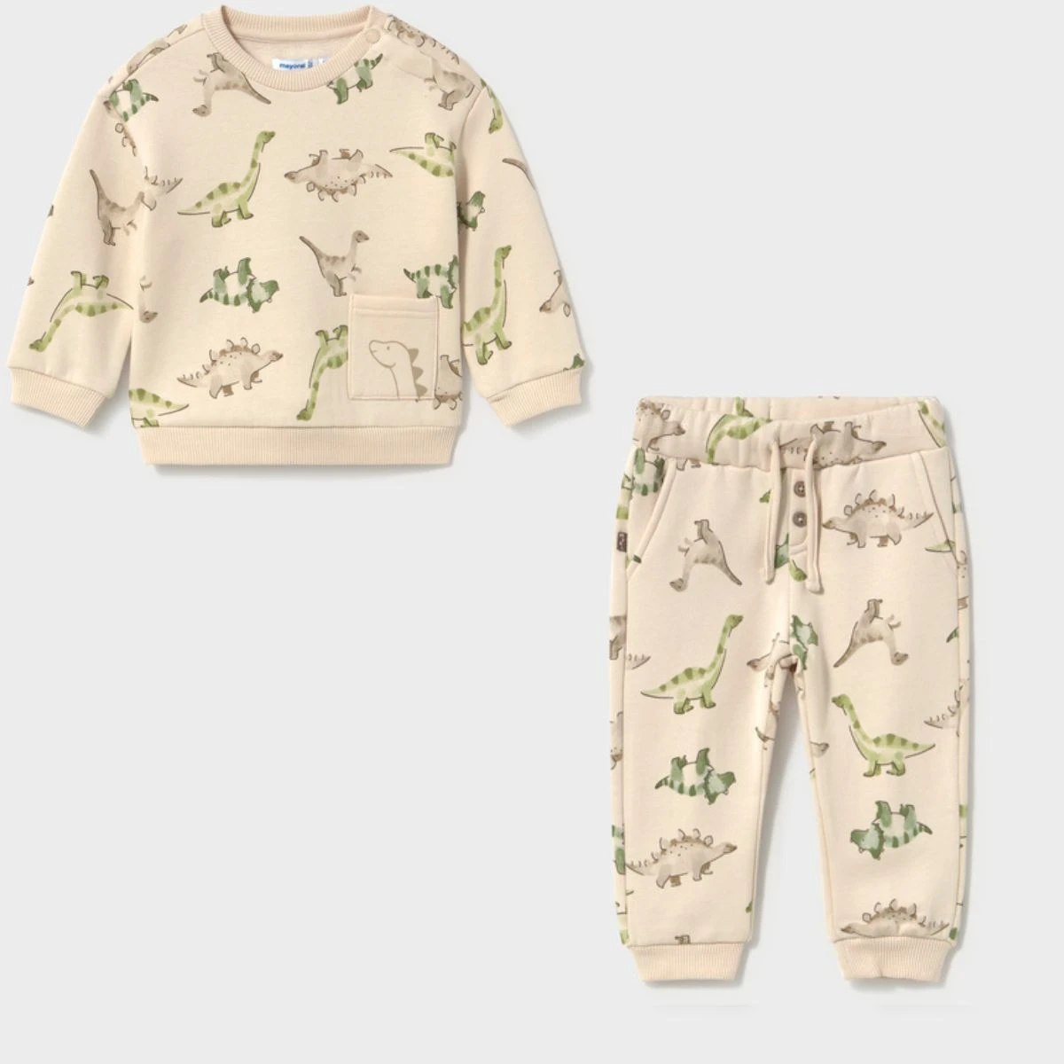 Beige & Green Little Dinosaurs Fleece Sweatsuit Set