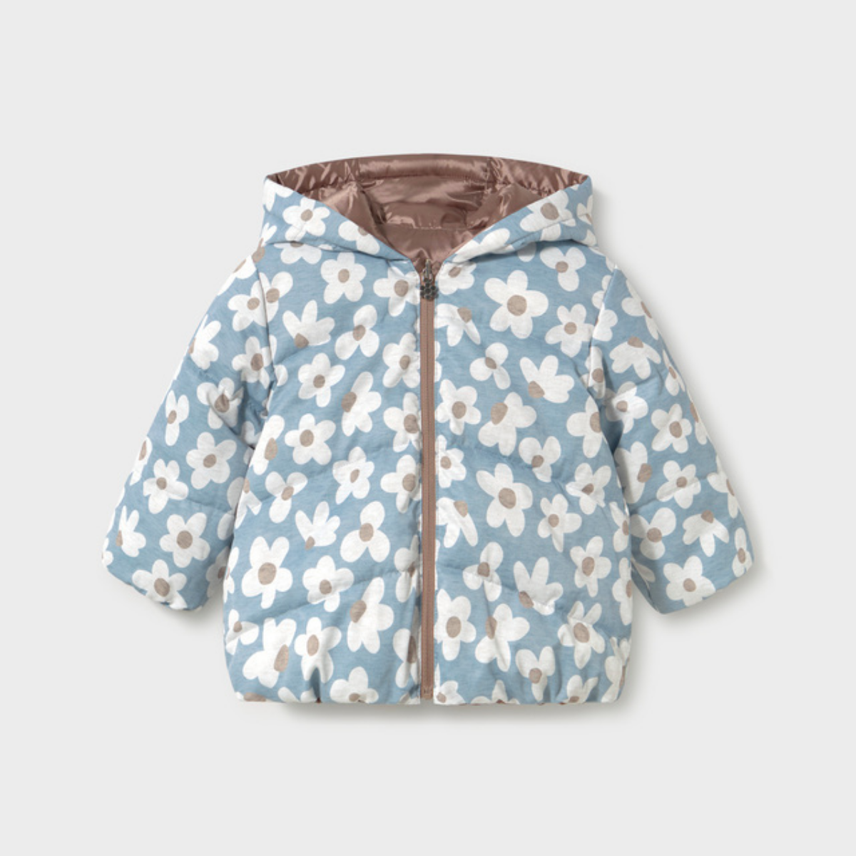 Walnut & Floral Reversible Hooded Puffer Jacket