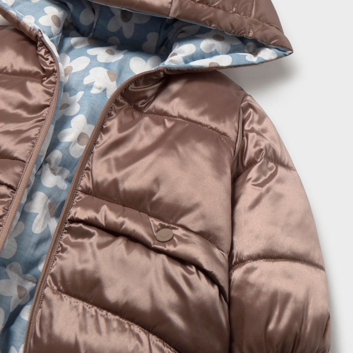 Walnut & Floral Reversible Hooded Puffer Jacket - Image 3