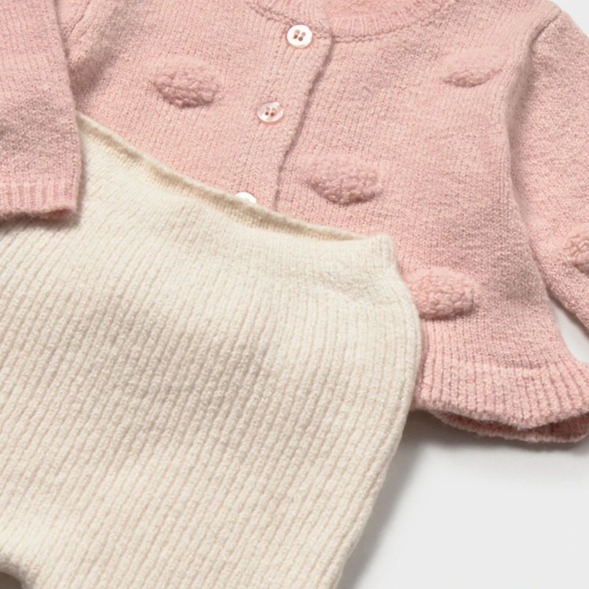 Nude Pink 3-Piece Pom-Pom Knit Cardigan, Leggings & Hat Set - Image 3
