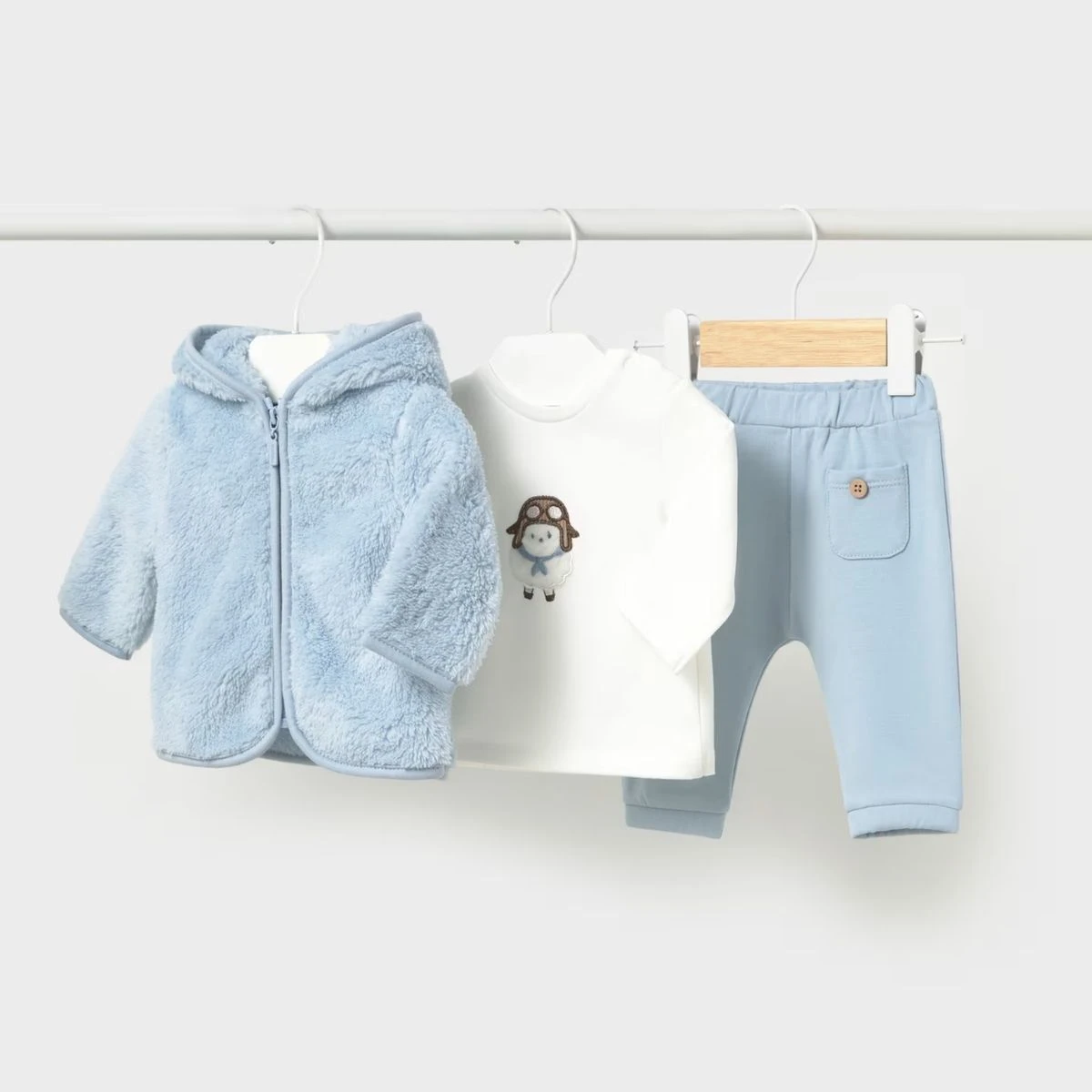 Blue 3-Piece Fleece Hoodie and Sheep Pants Set