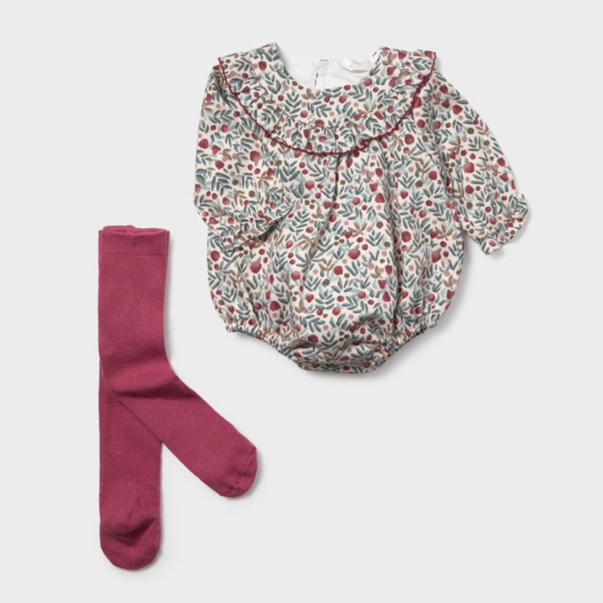 Ruffle Collar Botanical Floral Bubble Romper Set