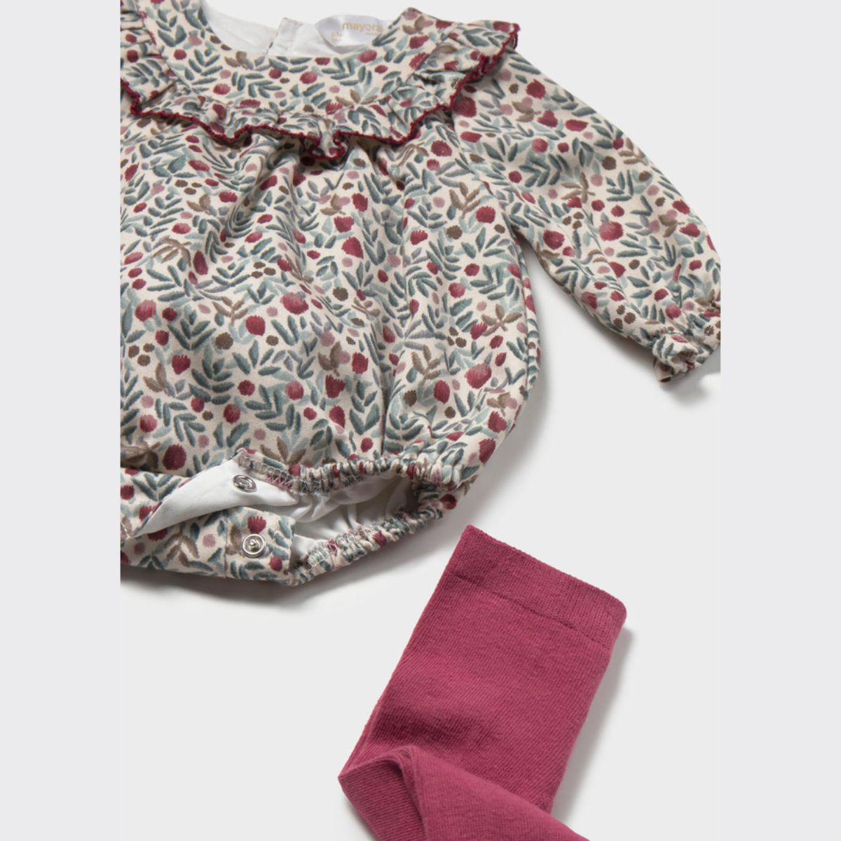 Ruffle Collar Botanical Floral Bubble Romper Set - Image 2