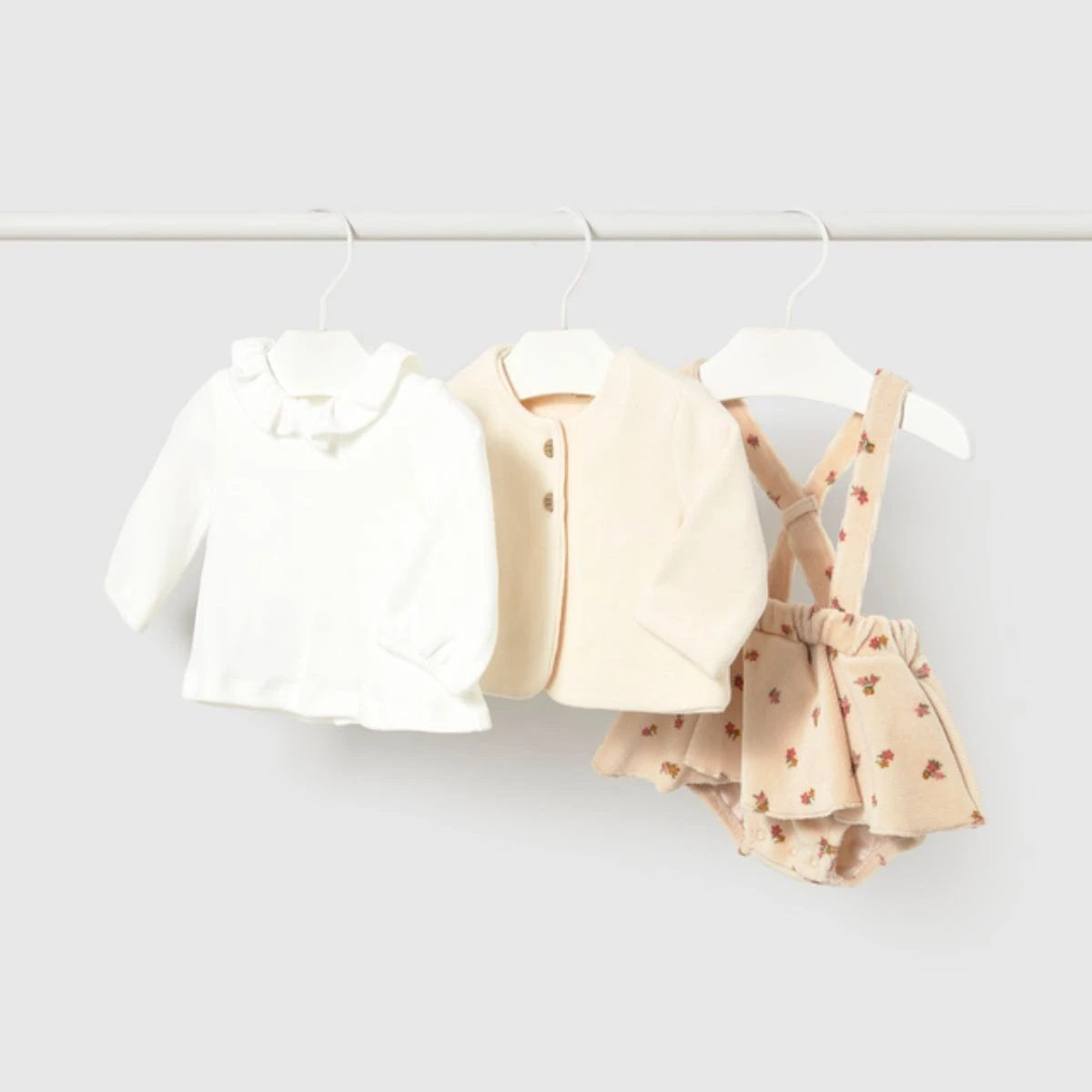 Floral Cream 3-Piece Knit & Velour Set