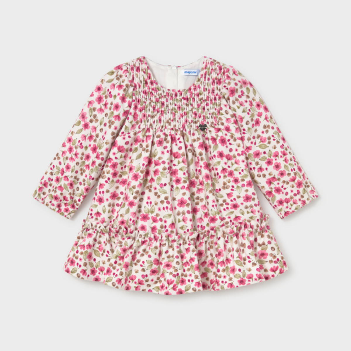 Raspberry Ditsy Floral Smocked Dress with Ruffled Hem