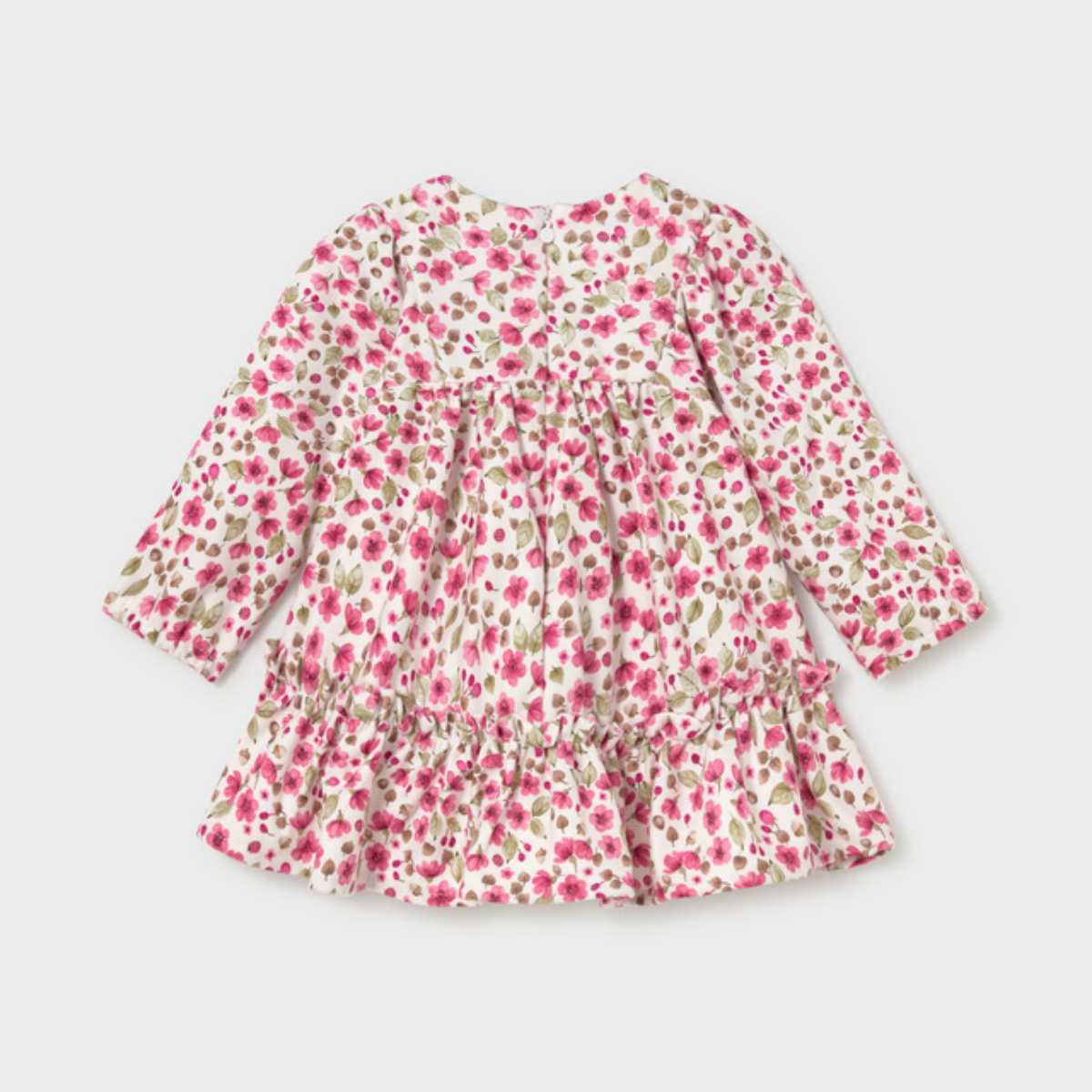 Raspberry Ditsy Floral Smocked Dress with Ruffled Hem - Image 2