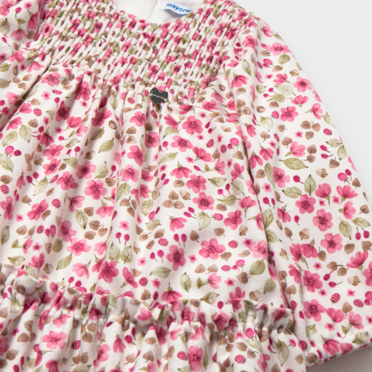 Raspberry Ditsy Floral Smocked Dress with Ruffled Hem - Image 3