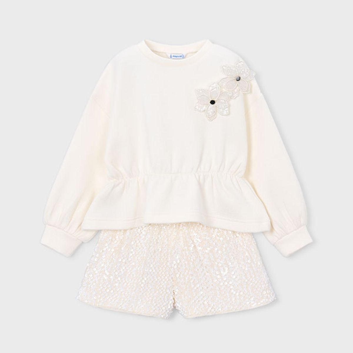 Off-White Sweatshirt & Sequinned Shorts Set