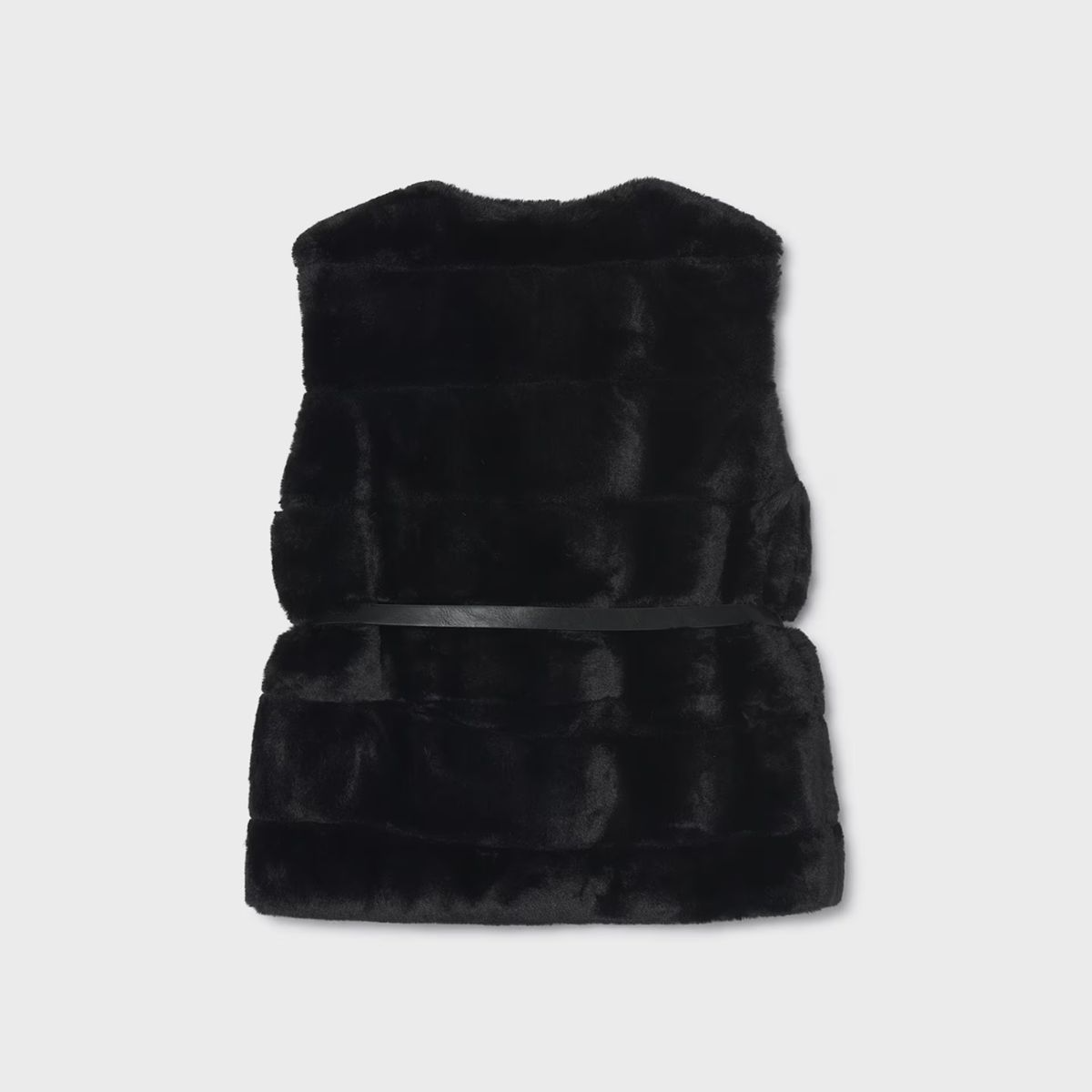 Black Belted Faux Fur Gilet - Image 2