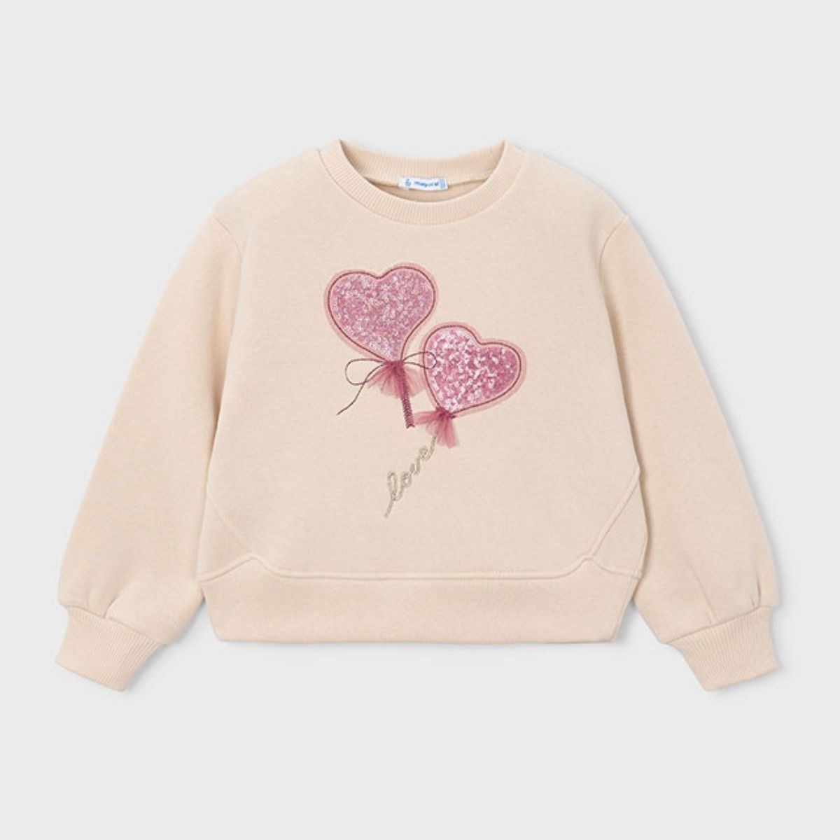Cream Sequin Heart Appliqué Fleece Sweatshirt