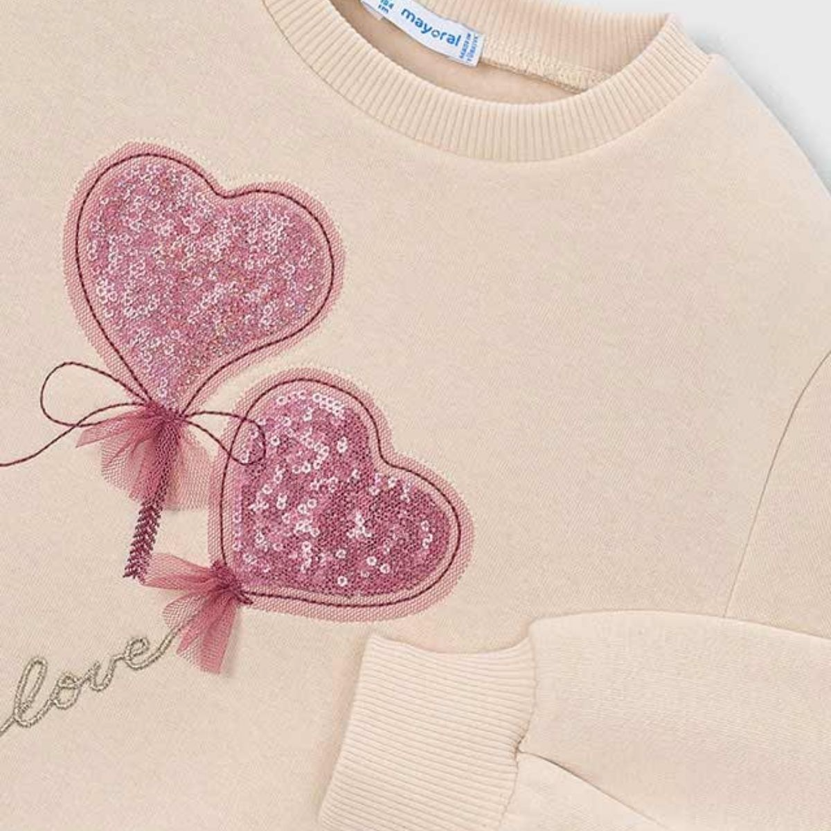 Cream Sequin Heart Appliqué Fleece Sweatshirt - Image 3